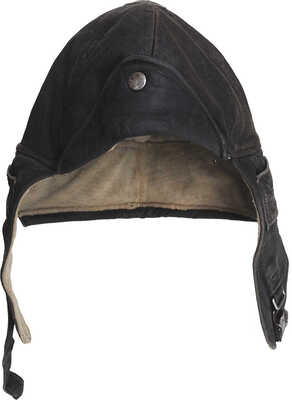 Кожаный шлем пилота из черной кожи с ушными клапанами и пряжкой на подбородке